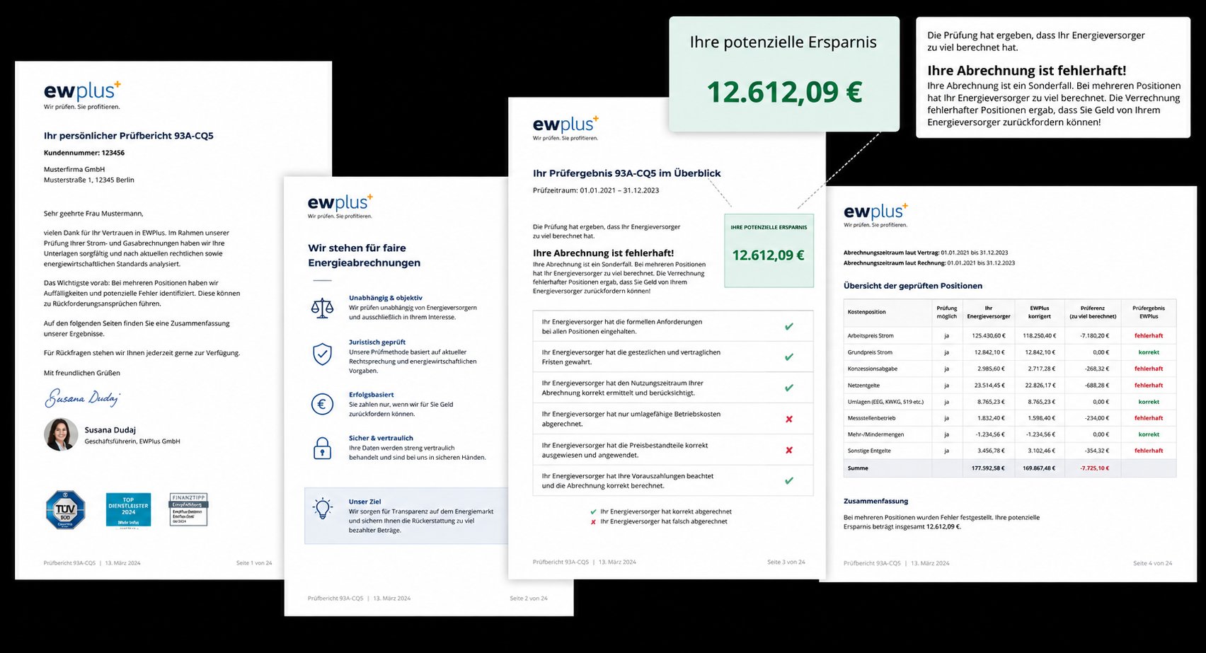 Mehrseitiger EWPlus Prüfbericht mit juristischer Analyse und beziffertem Rückforderungspotenzial
