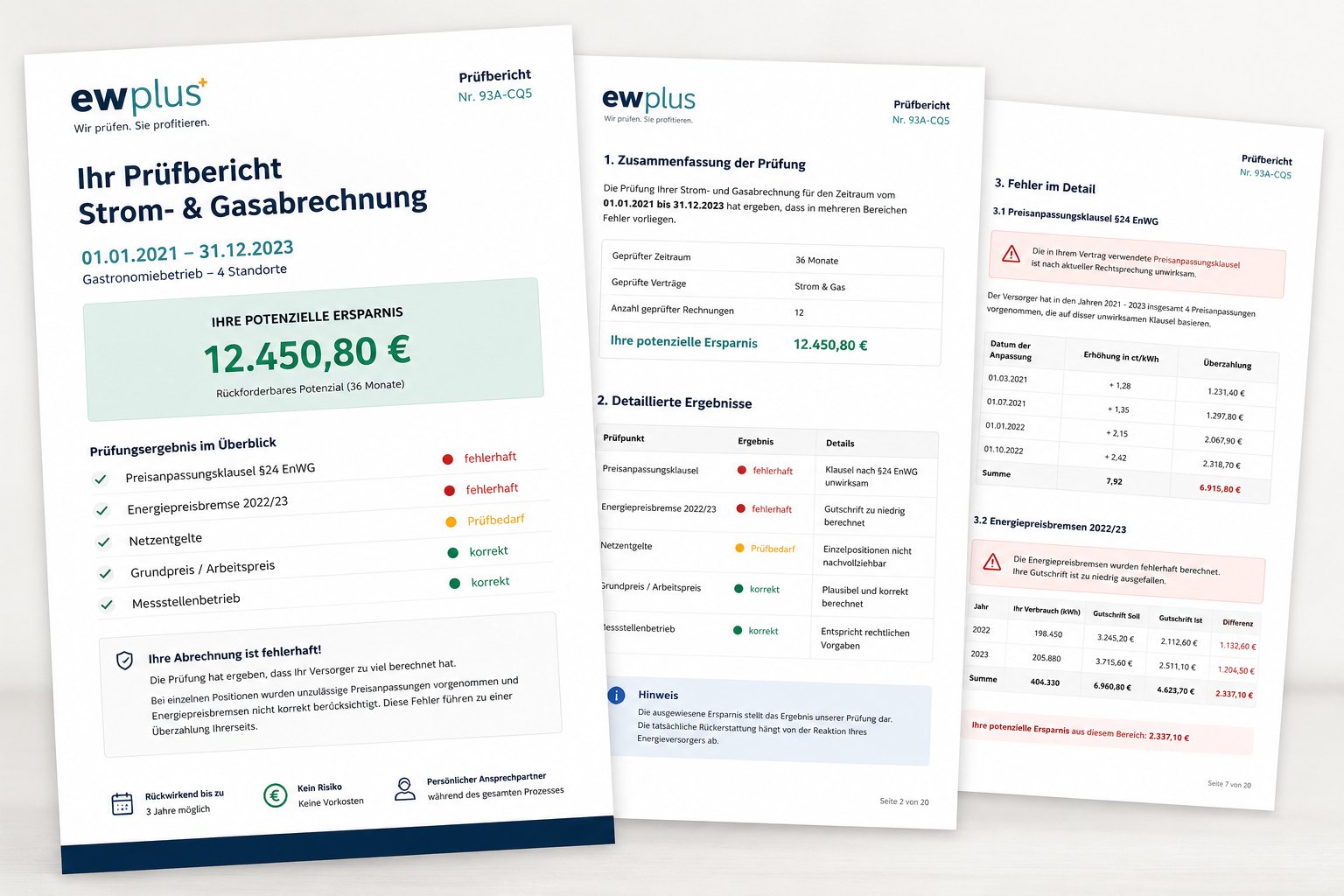 EWPlus Prüfbericht Energieabrechnung mit Rückerstattungspotenzial